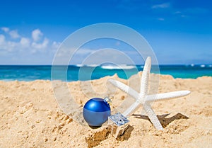 Christmas and Happy New Year background on the tropical beach