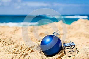 Christmas and Happy New Year background on the tropical beach