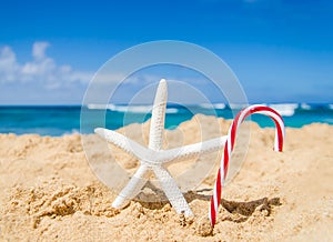 Christmas and Happy New Year background on the tropical beach