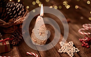 Christmas and Happy New Year concept. Candle light decorate for Winter season holiday.