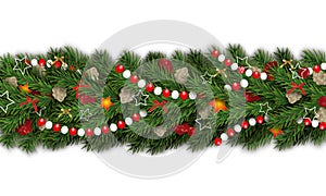 Christmas and happy New Year garland and border isolated on white background 3d realistic looking Christmas tree branches