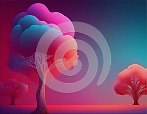 Abstract colorful tree on gradient background. AI generated photo