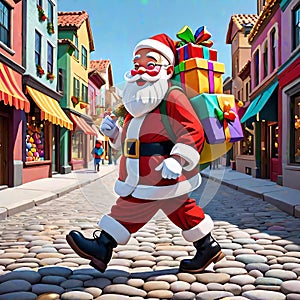 Christmas happy Santa claus gift giving local store business