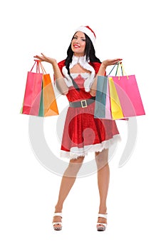 Christmas,Happy woman with shopping bags. photo