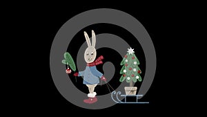 Christmas hare or rabbit walking animation