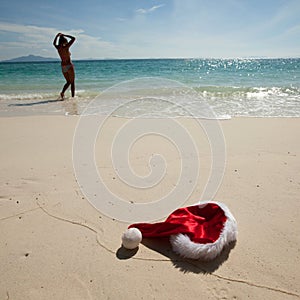 Christmas hat on beach