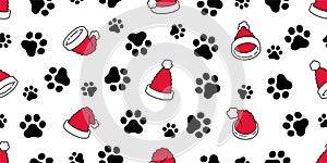Christmas hat seamless pattern dog paw footprint vector Santa Claus cartoon tile background repeat wallpaper illustration gift wra