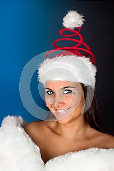 Christmas hat on winter woman