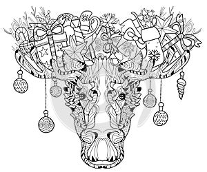Christmas head of elk layered vector illustration