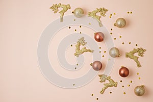 Christmas holiday background with bauble decorations and ornaments