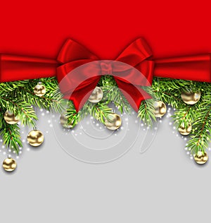 Christmas Holiday Background with Fir Twigs and Golden Glass Balls