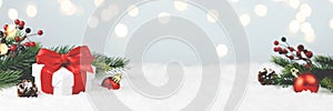 Christmas Holiday Background With Gift And Decorations On A Light Background