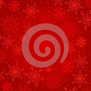 Christmas holiday background with snowflakes and stars in red. A