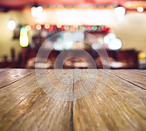 Christmas holiday background with Table top Blurred counter Bar