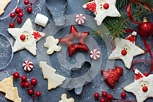 Christmas Holiday Background with various Gingerbread cookies, C