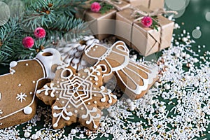 Christmas and holiday baking . Ginger cookies with decor