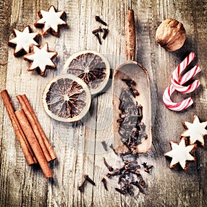 Christmas holiday baking setting with gingerbread cookies