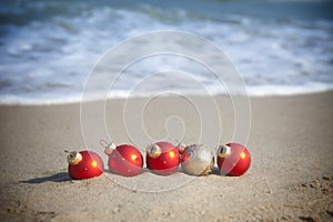 Christmas holiday / Baubles on the tropical beach