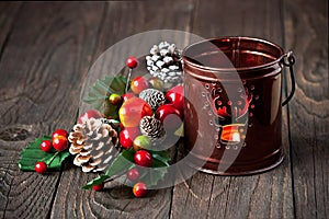 Christmas holiday composition with lantern and decoration