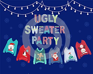 Christmas holiday cute ugly sweater party invitation design