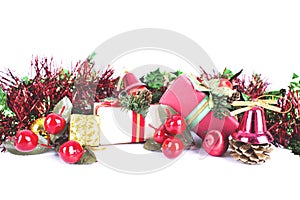 Christmas holiday decorations giftboxes packing on white background,Christmas and New Year sale