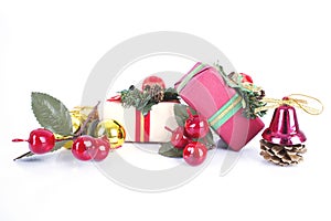 Christmas holiday decorations giftboxes packing on white background,Christmas and New Year sale