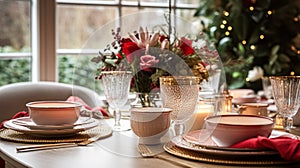 Christmas holiday family breakfast, table setting decor and festive tablescape, English country and home styling