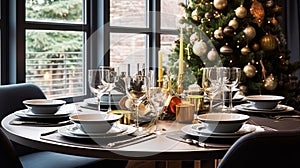 Christmas holiday family breakfast, table setting decor and festive tablescape, English country and home styling