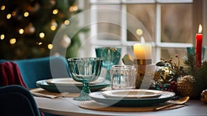 Christmas holiday family breakfast, table setting decor and festive tablescape, English country and home styling photo