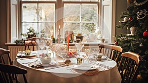 Christmas holiday family breakfast, table setting decor and festive tablescape, English country and home styling photo