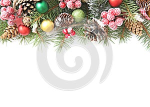 Christmas holiday garland border on white empty space background