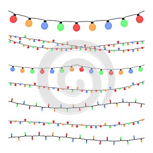 Christmas holiday garland lights in flat style vector set