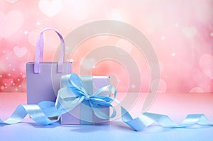 Christmas holiday gift boxes and packages on bokeh background, New Year sales and shopping concept, Black Friday, store