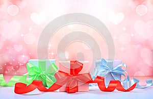 Christmas holiday gift boxes and packages on bokeh background, New Year sales and shopping concept, Black Friday, store