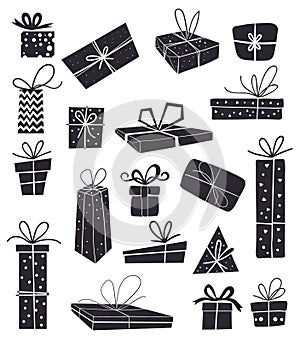 Christmas holiday gifts. Flat design. Gift box icons set.