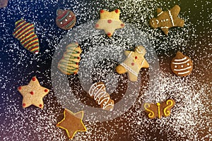 Christmas holiday gingerbread on colorful background