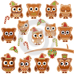 Christmas Holiday Gingerbread Cookie Owls in Vector Format