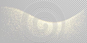 Christmas holiday golden glitter background template of sparkling gold particles and shiny light effect. Vector glittering shimmer