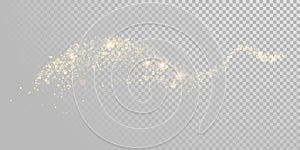 Christmas holiday golden glitter light wave background template of sparkling gold particles and shiny confetti effect. Vector glit