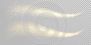Christmas holiday golden glitter light wave background template of sparkling gold particles and shiny confetti effect. Vector glit