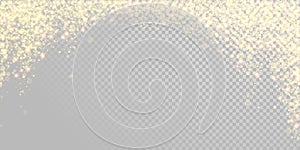 Christmas holiday golden glitter snow or sparkling gold confetti on white background template. Vector golden particles light shine