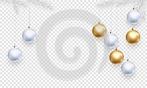Christmas holiday greeting card background template of golden ball decorations photo