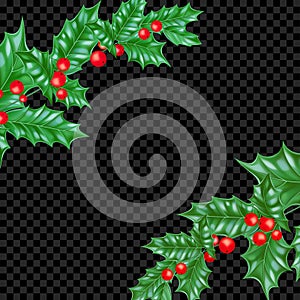 Christmas holiday greeting card background template New Year fir pine tree decoration frame. Vector Christmas or New Year holly le