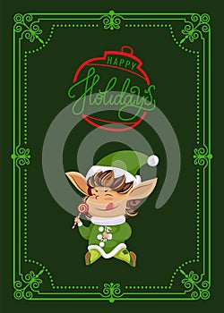 Christmas Holiday Greeting Card, Elf with Lollipop