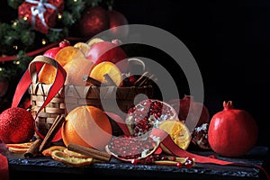 Christmas Holiday Oranges and Pomegranates