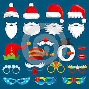 Christmas holiday photo booth props vector collection.