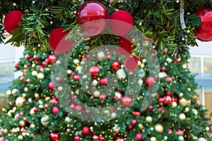 Christmas Holiday Red Ornaments on Garland closeup