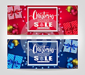 Christmas Holiday Sale Realistic Banners Set with 3D Frame
