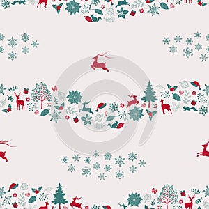 Christmas holiday seamless repeat pattern with traditional symbols for decorative,fashion,fabric,textile,print or wrapping paper