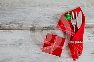 Christmas Holiday Table Setting and red box